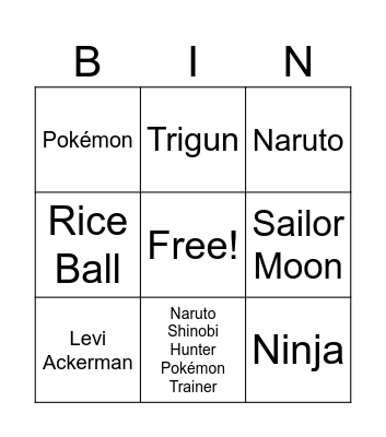 Anime Bingo Card