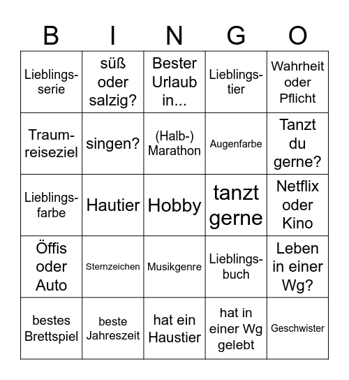 Kennlern-Bingo Card