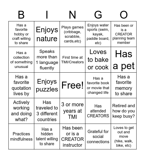 Get to Know CREATORS Bingo Card