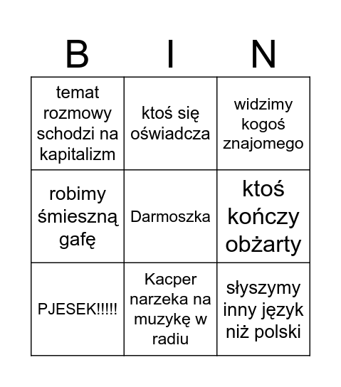 Randkowe Bingo Card