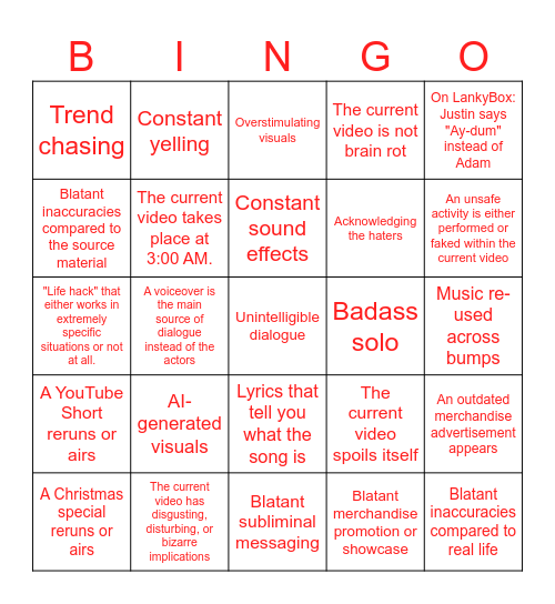 [brain rot swim] Bingo Card