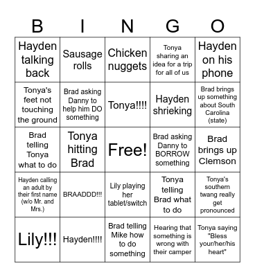 Camping with Sheppards Bingo Card