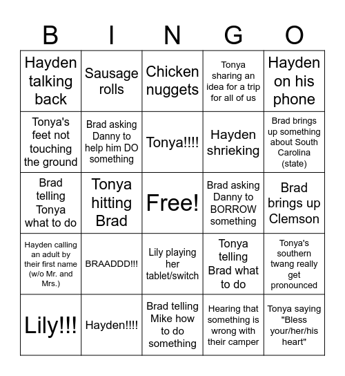 Camping with Sheppards Bingo Card