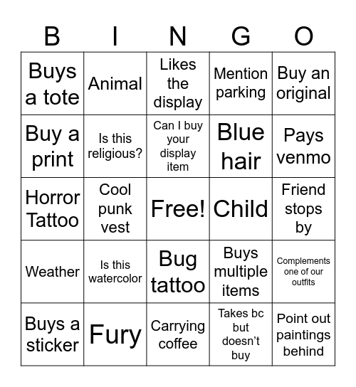 Punk Rock Bingo Card