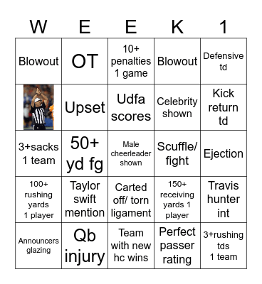 Nfl week 1 Bingo Card