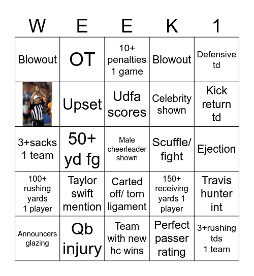 Nfl week 1 Bingo Card
