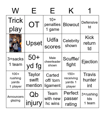 Nfl week 1 Bingo Card