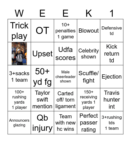 Nfl week 1 Bingo Card