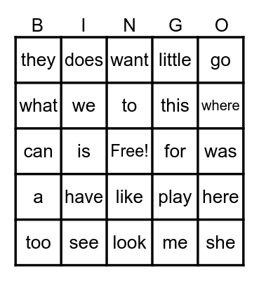 Color Words Bingo Card