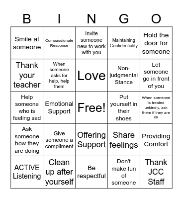EMPATHY Bingo Card