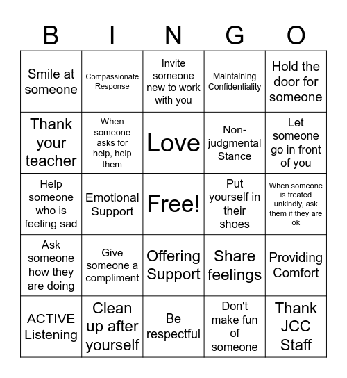 EMPATHY Bingo Card