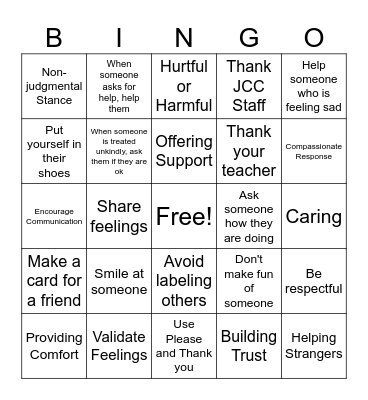 EMPATHY Bingo Card