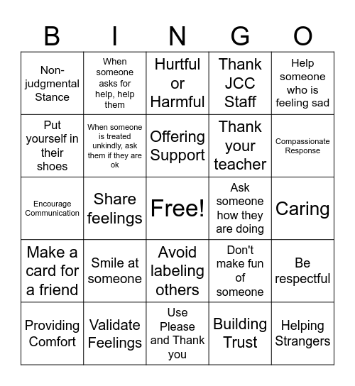 EMPATHY Bingo Card