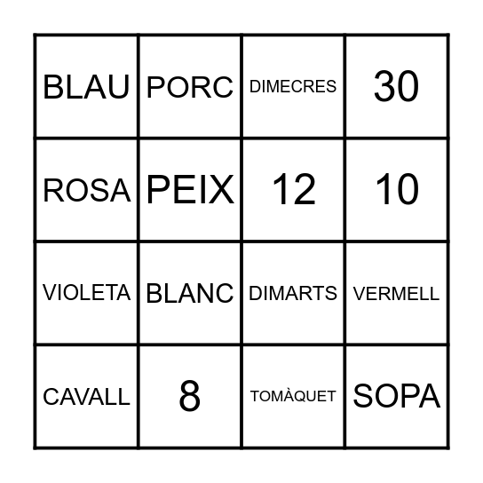 VOCABULARY Bingo Card