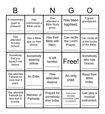 Fellowship Bingo Card