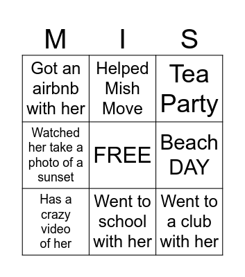 Mish Birthday Bingo Card