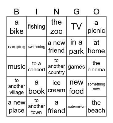 Holiday nouns Bingo Card