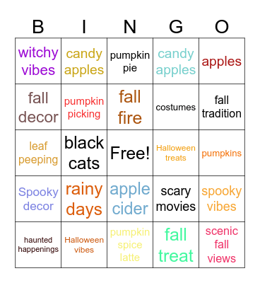 Autumn Days Bingo Card