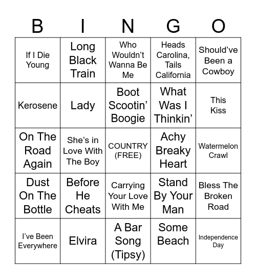 Country Bingo Card