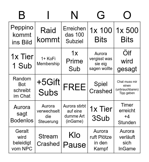 Subathon Bingo Card