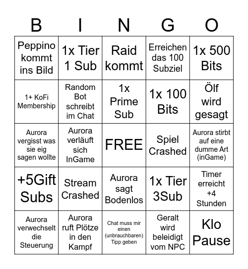 Subathon Bingo Card