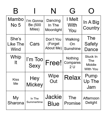 One Hit Wonders Bingo Card