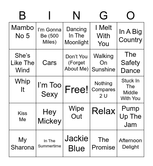 One Hit Wonders Bingo Card