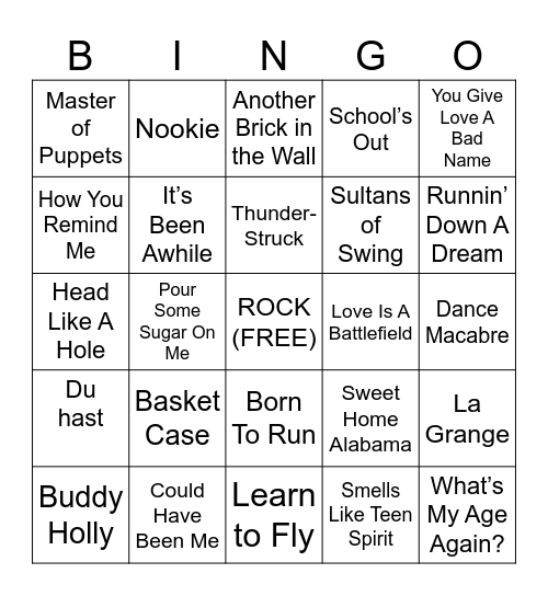 Rock Bingo Card