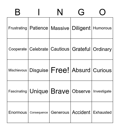 Vocabulary Review #1 Bingo Card