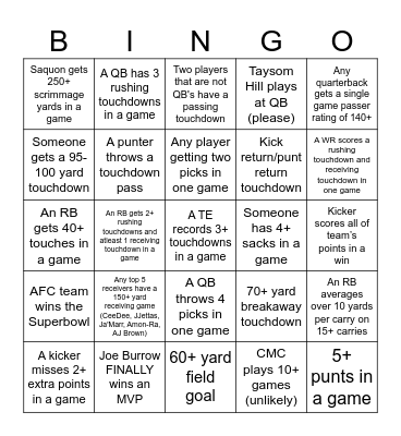 NFL BINGO Card