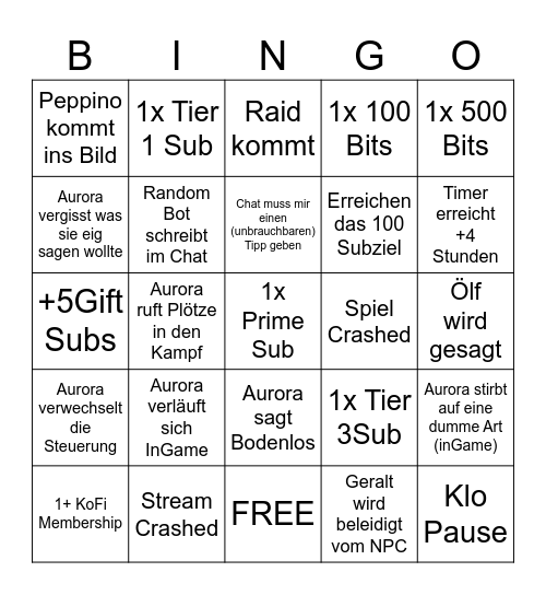Subathon Bingo Card
