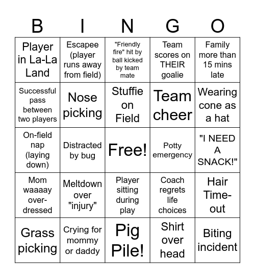 Toddler Soccer Bingo Card