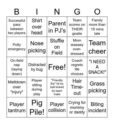 Toddler Soccer Bingo Card