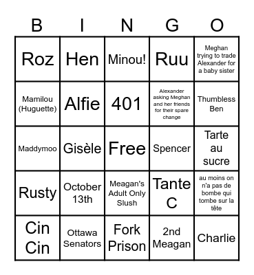 Jam de Fam Bingo Card