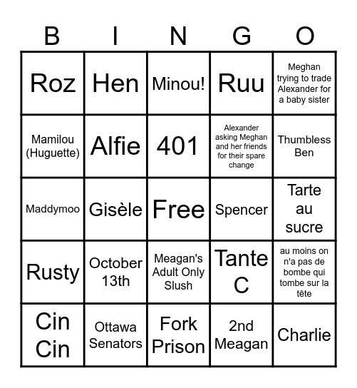 Jam de Fam Bingo Card