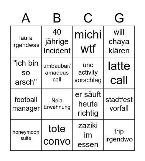 Michi Bingo Card