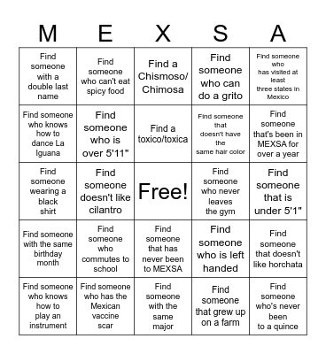 MEXSA BINGO Card