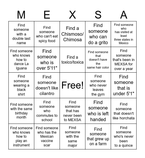 MEXSA BINGO Card