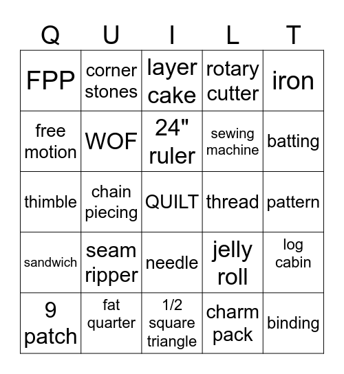 Go Quilting Bingo Card