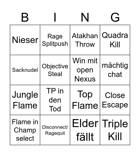 League Bingo Card