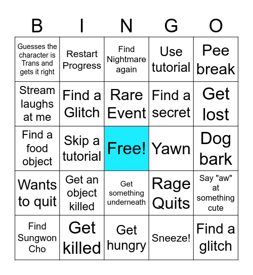 Date Everything Bingo Card