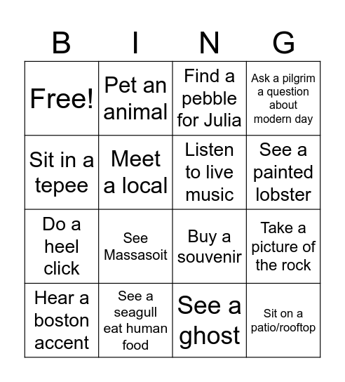 Plym Bingo Card