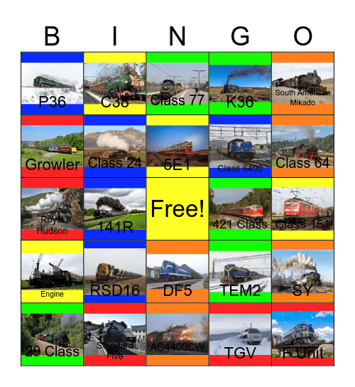 1,000,000 Locomotives Bingo Card