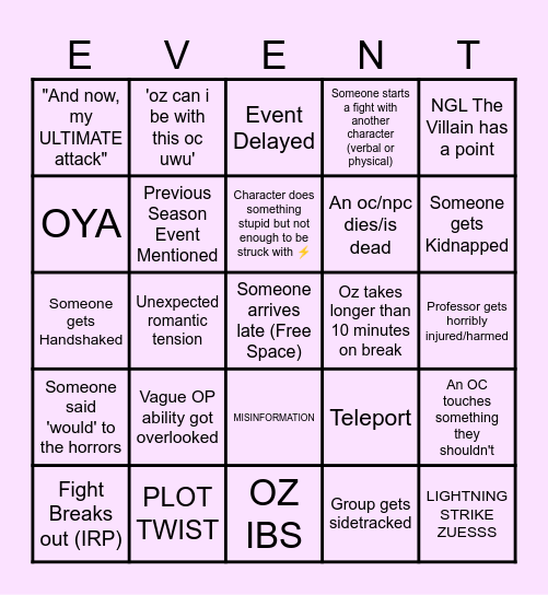 ORAMOR EVENT BINGO Card
