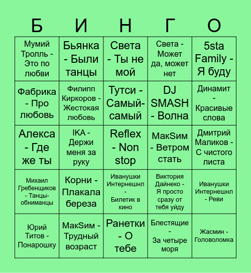 Нулевые Bingo Card