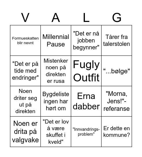 Valgvake Bingo! Bingo Card