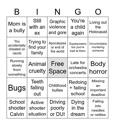Aleks' Nightmare Bingo Card