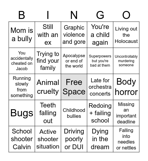 Aleks' Nightmare Bingo Card