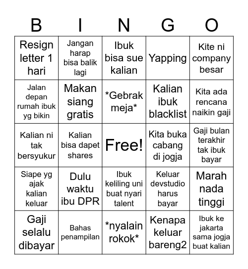 Last tea Bingo Card