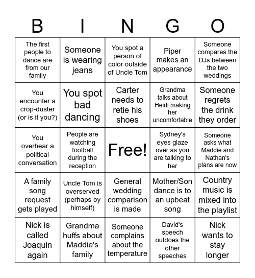 Shhhhh Bingo Card